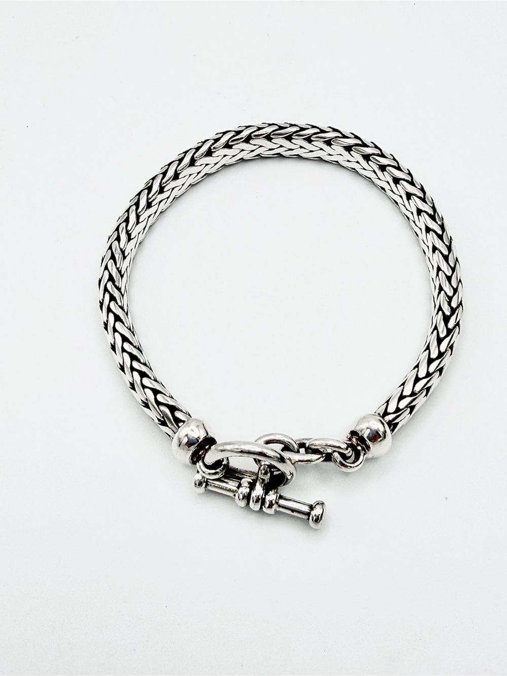 Vintage Heavy Unisex Sterling Silver Thick Python Link Toggle Clasp Bracelet - Picture 8 of 16
